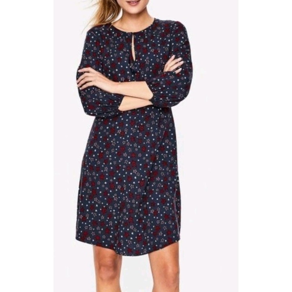 Boden Dress 16 L Vanessa Shift Navy Stars Capsule Office Travel Balloon Sleeve